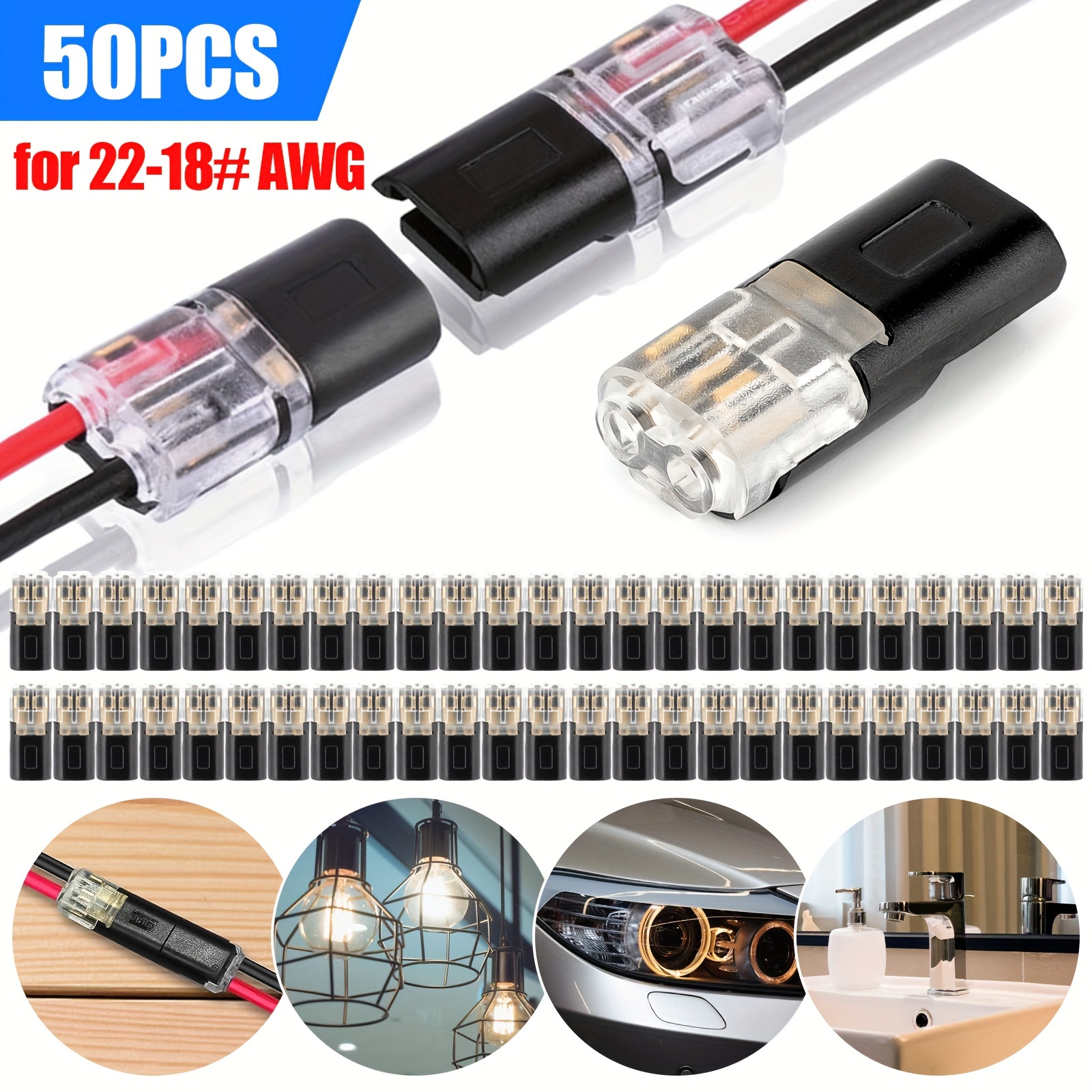 

50pcs Double-wire Cable Plug-in Snap Connector Connections Clamp With Locking Buckle Fast Connect Low Voltage Wire Connectors