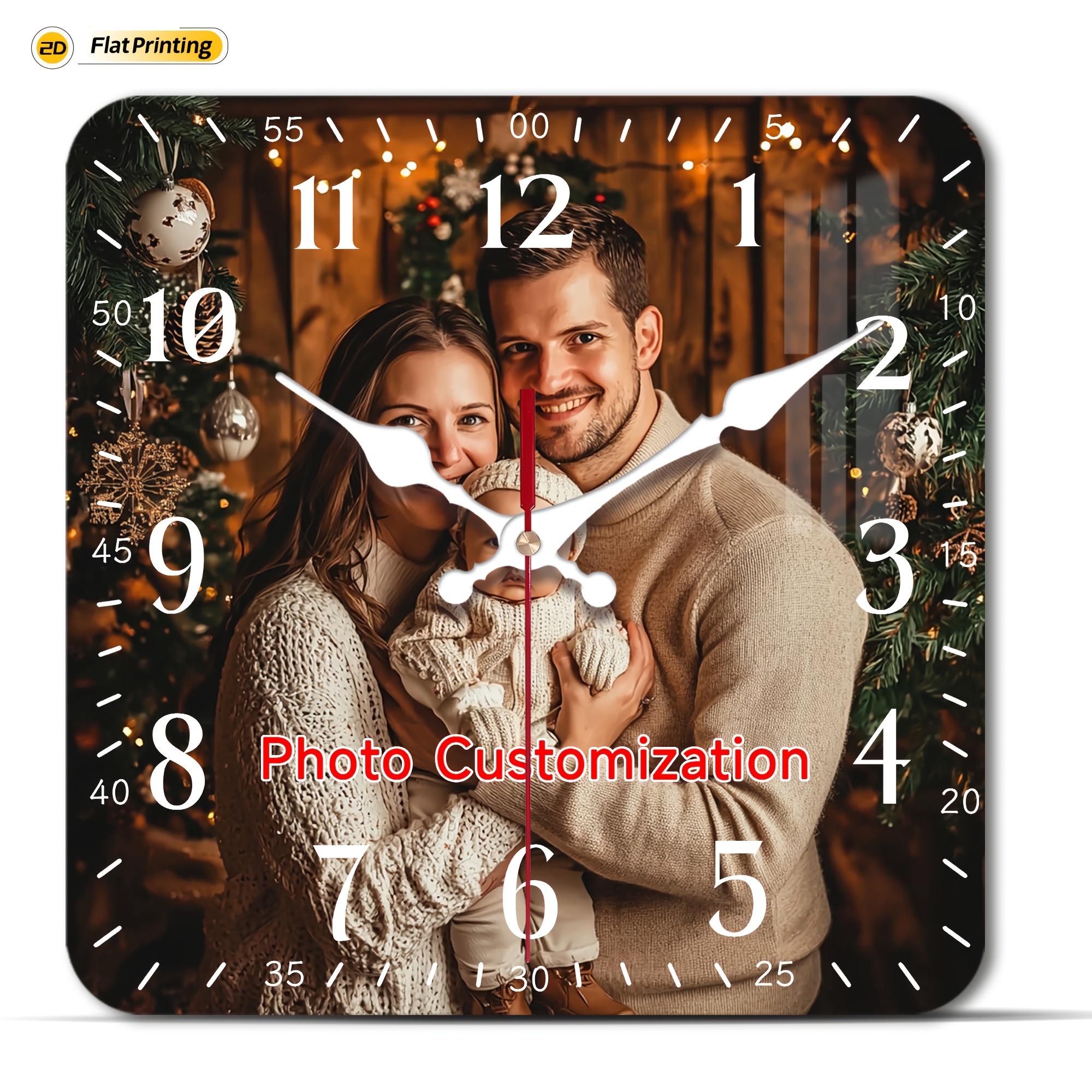 E-shop personalisierte Weihnachtsfamilien--Wanduhr Eltern Kind leise Wanduhr Holz-Wanduhr Weihnachts- und Valentinstagsdekorationen für Wohnzimmer