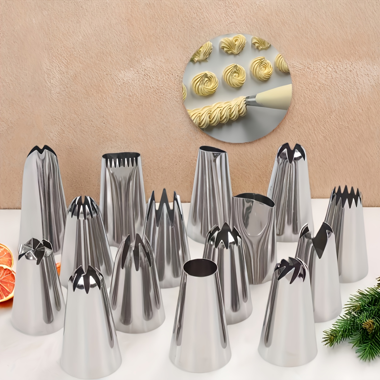 Image of 15pcs Large Piping Nozzle Set, 1.6-inch Stainless Steel Flower Tip Set, Food-grade Baking Tools For , Cupcakes, Roses, And Wedding Cake Decorating Pastry Nozzles
