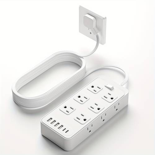 power strip protector 18in 1 charging station with 12 ac outlets and 6 usb charging ports 4 usb a 2 usb plug 5ft pvc extension cord fire resistant suitable for home office and travel