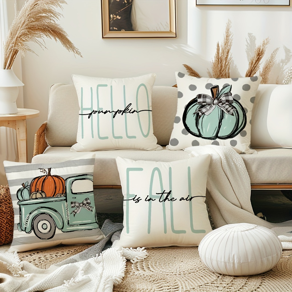 

4pcs, Fall Pumpkins , Stripes , 18in*18in, Seasonal Pillowcases, For Sofa , Set Of 4, Inserts