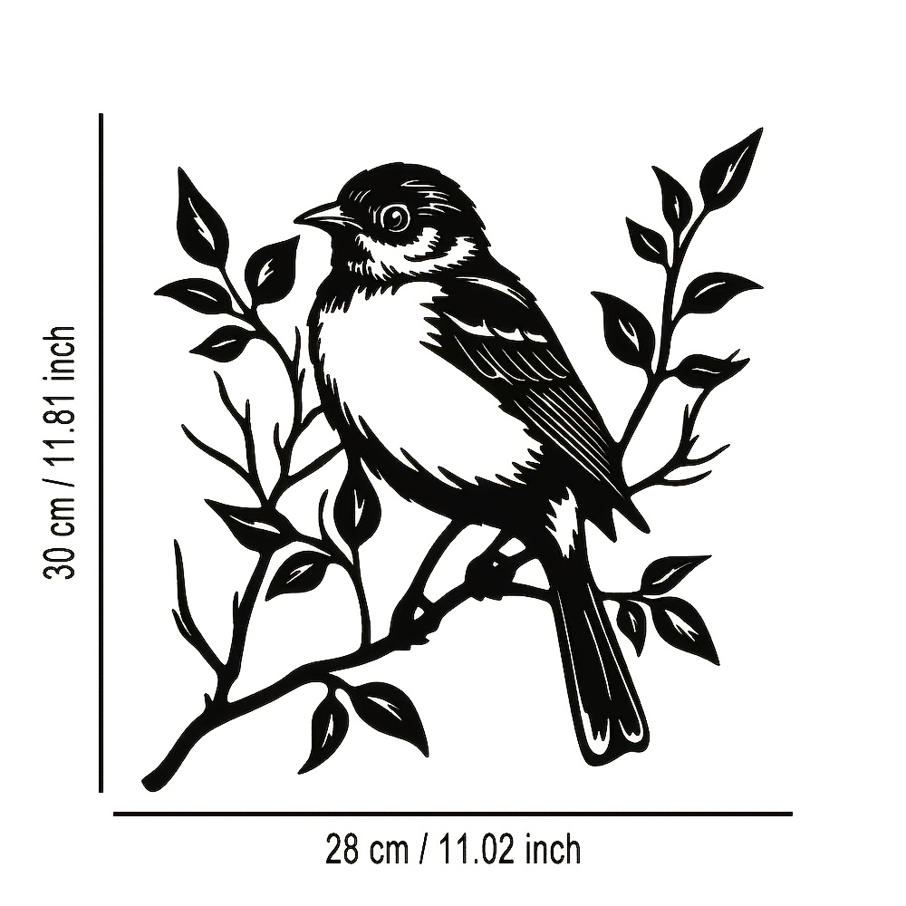 TEMU Art Mural Plat 2D en Fer | 1 pièce Oiseau Plat 2D Perché sur des Branches d'Arbre, Logo Moderne en Métal - Idéal pour Bureau, Maison, Salon,