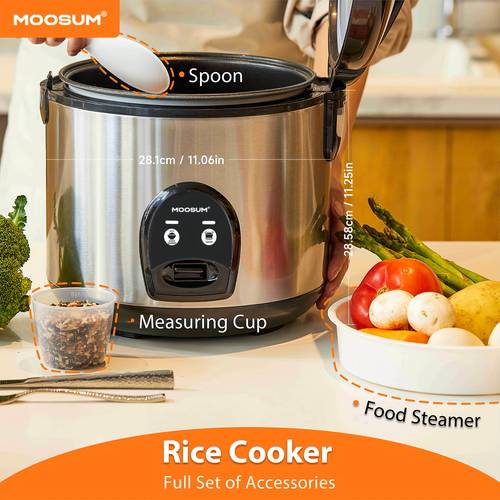 electric rice cooker with for asian japanese sushi rice 10 cup fast and convenient cooker with steamer removable inner cover and auto warmer silver