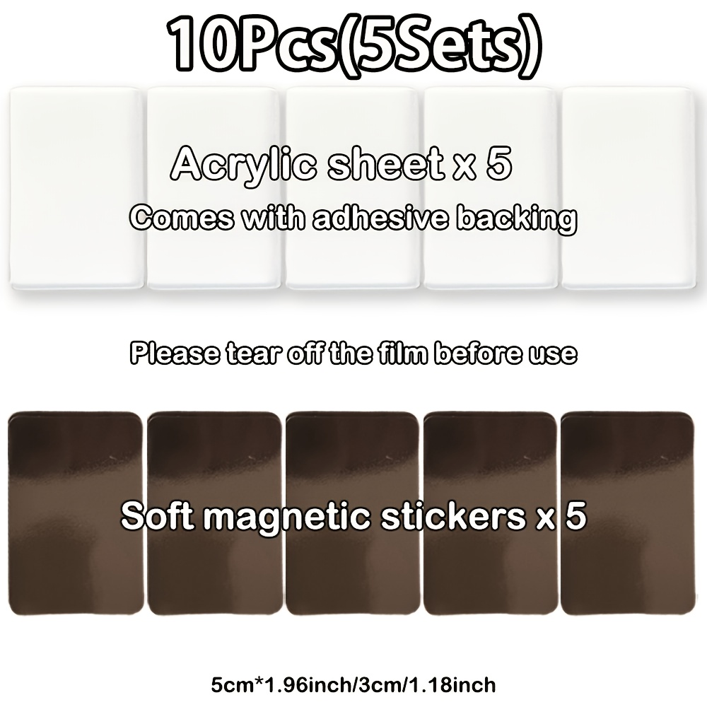 TEMU 10pcs (5 Sets) Blank Acrylic Fridge Magnets, Self-adhesive Mini Magnetic Photo Frames Handmade Picture Stickers, Couple Commemorative Gift