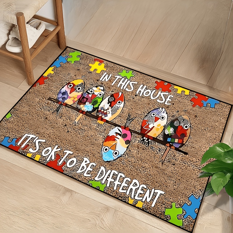 TEMU 1pc Doormat For Home Kitchen Entrance, Home Decor, Lightweight Rectangular Carpet Mat, Machine Washable Doormat, Colorful Bird Pattern Doormat