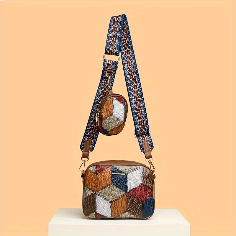 rhombus pattern crossbody bag colorblock mini square bag