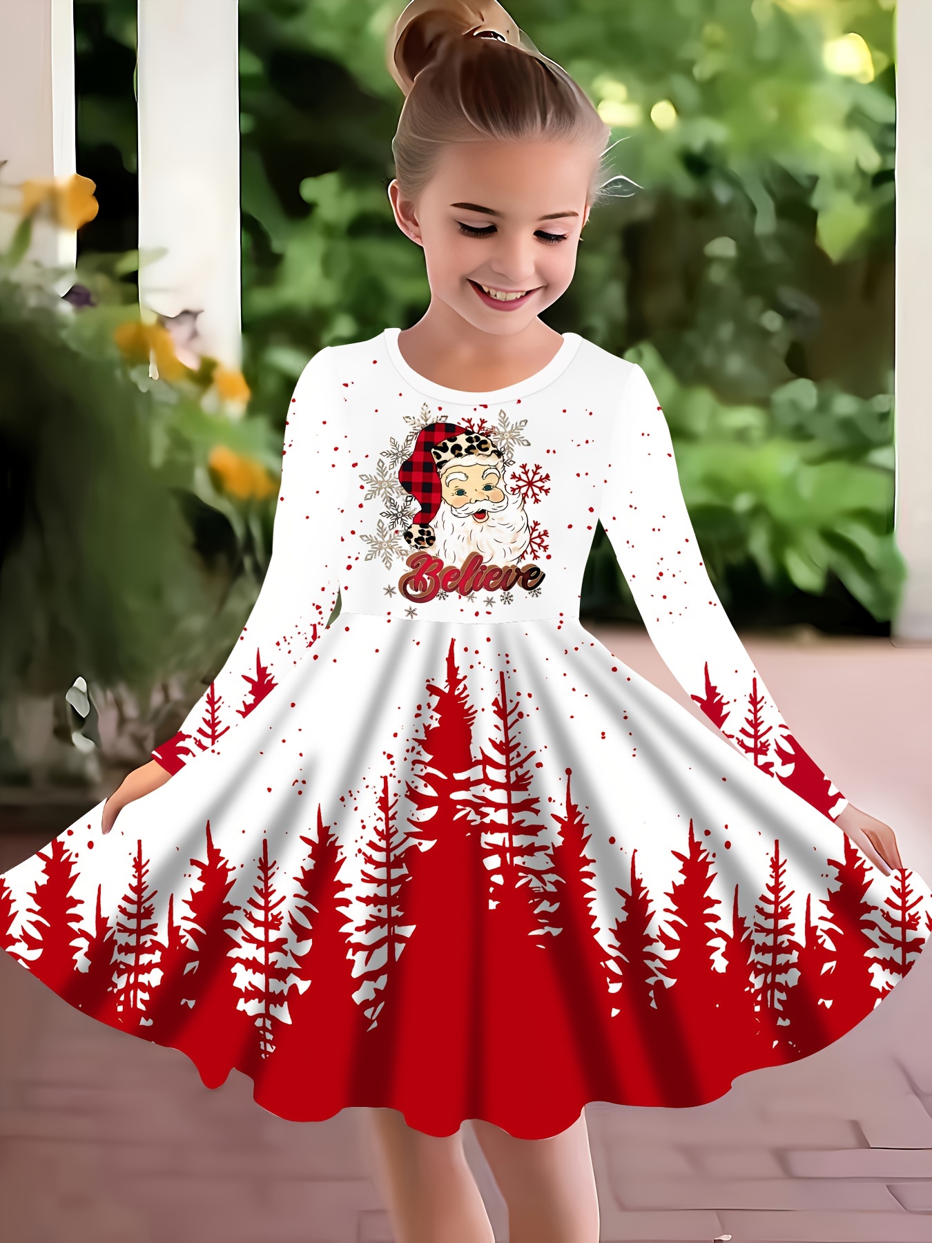 girls casual christmas long sleeve dress jersey fabric Temu