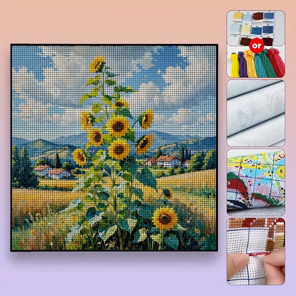 Cross Stitch Printing Kit, Sunflower Pastoral Scenery Pattern