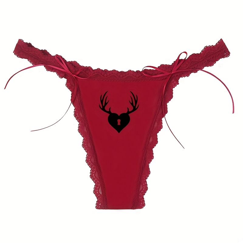 Antler Sexy Bow Lace Thongs for Women Cute Underwear Low Waist Thong Ladies Underpanties Women Wife Girlfriend Gifts