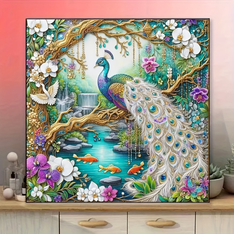 

5d Round Diamond Painting Kit 30x30cm, Peacock Design, Full Drill Acrylic Pmma Diy Embroidery Cross Stitch Artwork For Wall Decor And Home Ornament, Frameless Unique Gift