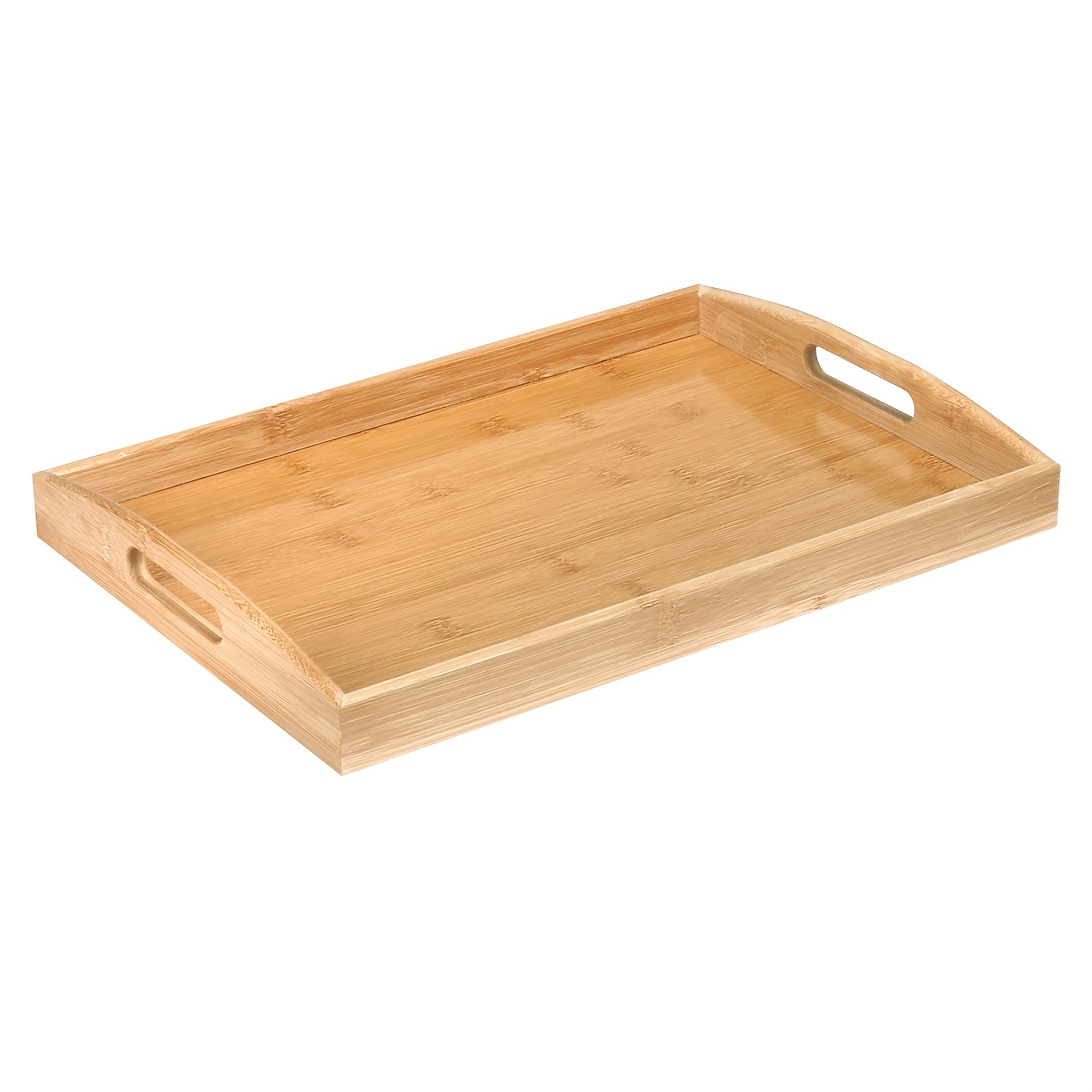 Image of Bamboo Serving Tray With Handles, Wooden Tray, Kitchen Tray, Serving Platter, Breakfast Tray For Breakfast, Tea, Coffee Table, Kitchen Decoration, Bedside, Non-food Contact(40 X 28 X 3 Cm)