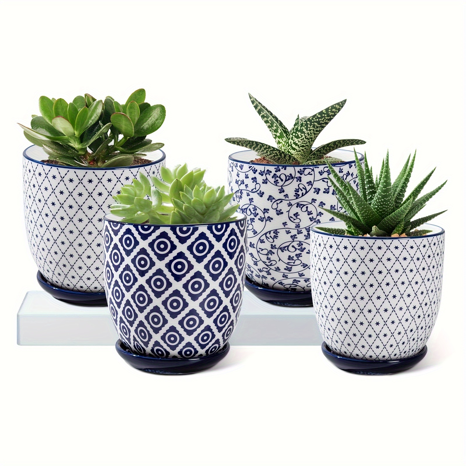 

4pcs, 4.6 Inch, Cerkik Ceramic Planter Pots, Small With Drainage Holes And Saucers For Indoor Plant, Cactus, , Outdoor Plants, Home Decor - Christmas, Parties, Weddings, Housewarming,