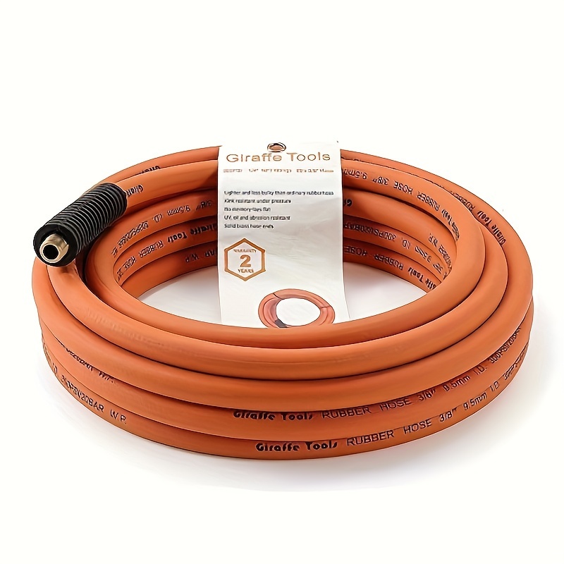 

Giraffe Tools Basic Rubber Air Hose, 3/8 Inch X 6 Ft/25 Ft/50 Ft, 1/4 In. Fittings, 300 Psi Heavy Duty, Lightweight Air