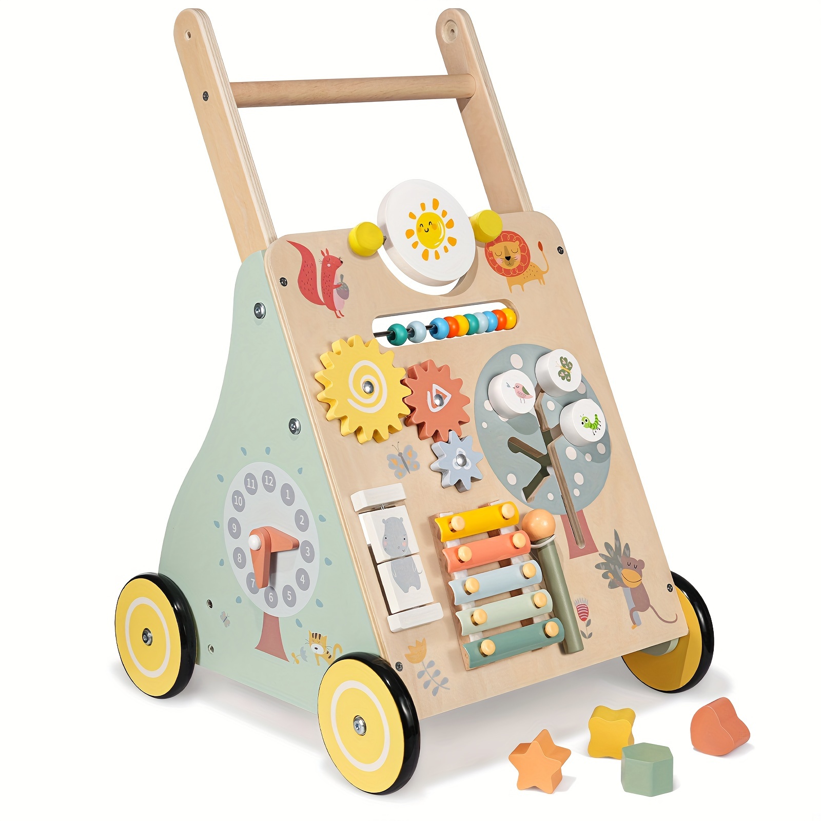 

Wooden Baby Walker, Multiple Learning Activities Center Develops Motor Skills For Infant To Toddler, Push And Pull Walkers With Wheel For Boys Girls