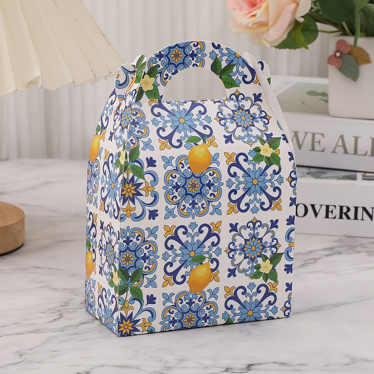 TEMU 8pcs Retro Moroccan Pattern Handheld Party Gift Box, Pattern Gift Packaging Box, European Blue And White Tile Foldable Handheld Box Summer Party