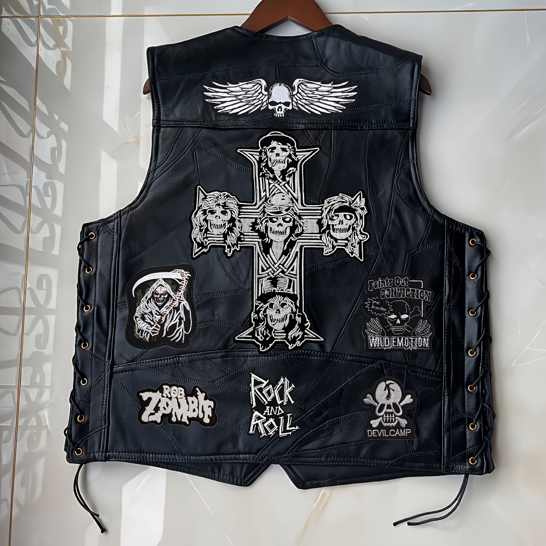 Punk Rock Jacket Patches Black Pu Leather Vest Rock Band