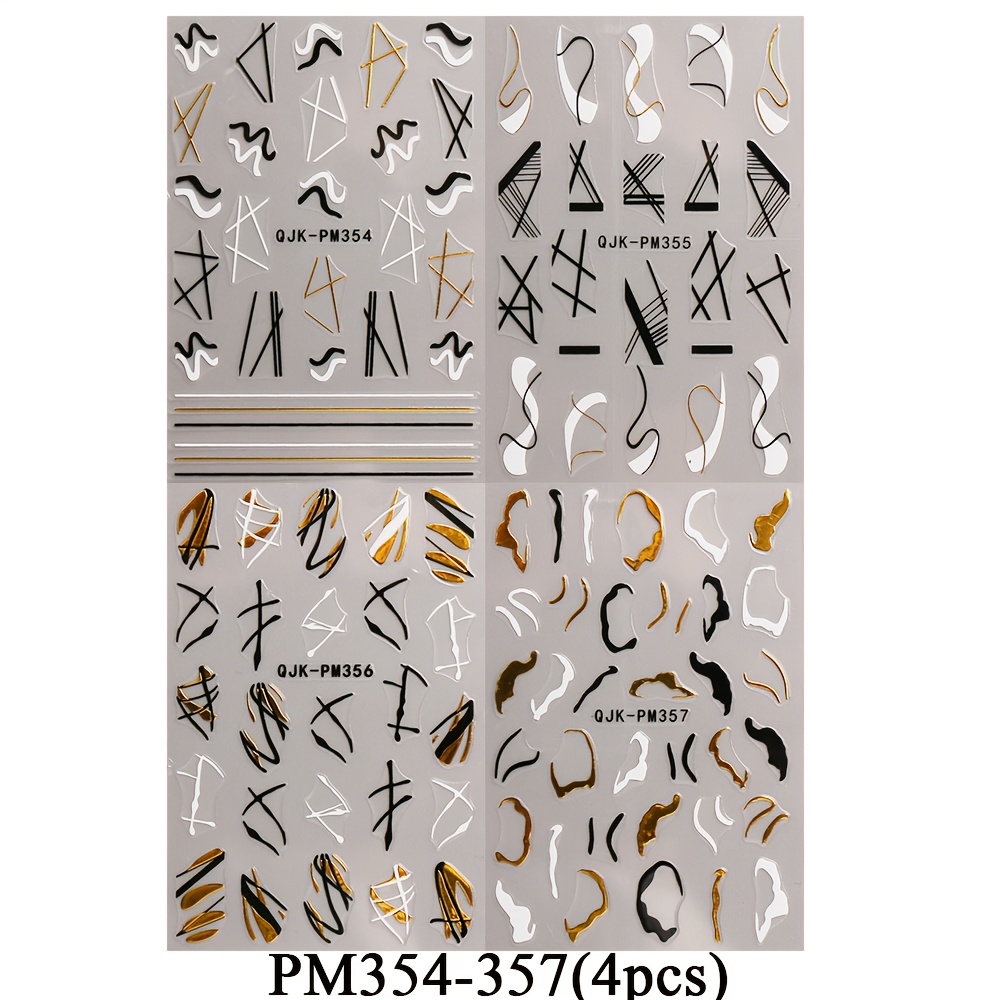 Image of 4pcs Classic Line Nail Art Sticker Set Intricate Line Black White Nail Sticker Decorating Kit For Women And Nail Supplies