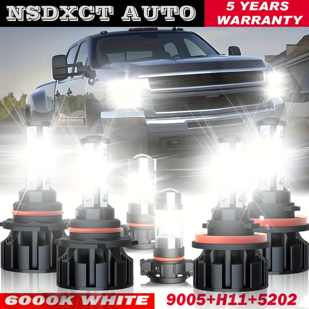 TEMU For Chevy 1500/ 2500/ 3500 Hd Led Headlight And Fog Light Combo Kit (2007-2019) - 9005 High Beam + H11 Low Beam + 5202/ H16 Led Bulbs, 6pcs Set,