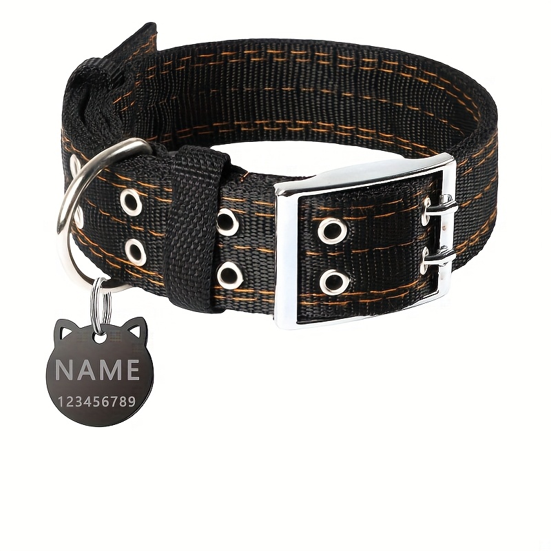 TEMU 1-pack Customizable Thick Nylon Dog Collar For Medium To Large Breeds - Engraved Pet Id Tag For Name, Phone, Etc., Anti-lost Pet Collar, Free