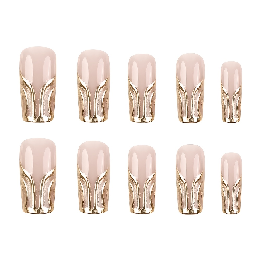 24 pç Unhas de Pressão Artesanais para Mulheres - Curva C Média, Listas Onduladas Cor-de-Rosa  4