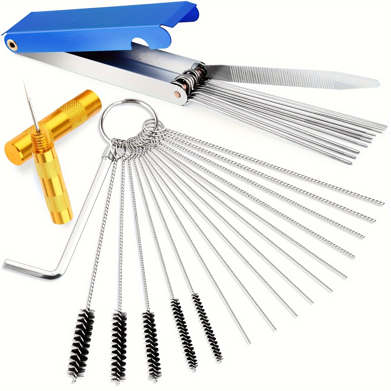 

Torch Tip Cleaner Carburetor Cleaning Kit Stainless Steel 13 Cleaning Wires Set 5 Nylon Brushes 10 Cleaning Needles 1 Throttle Wrench 1 Sharp Pick