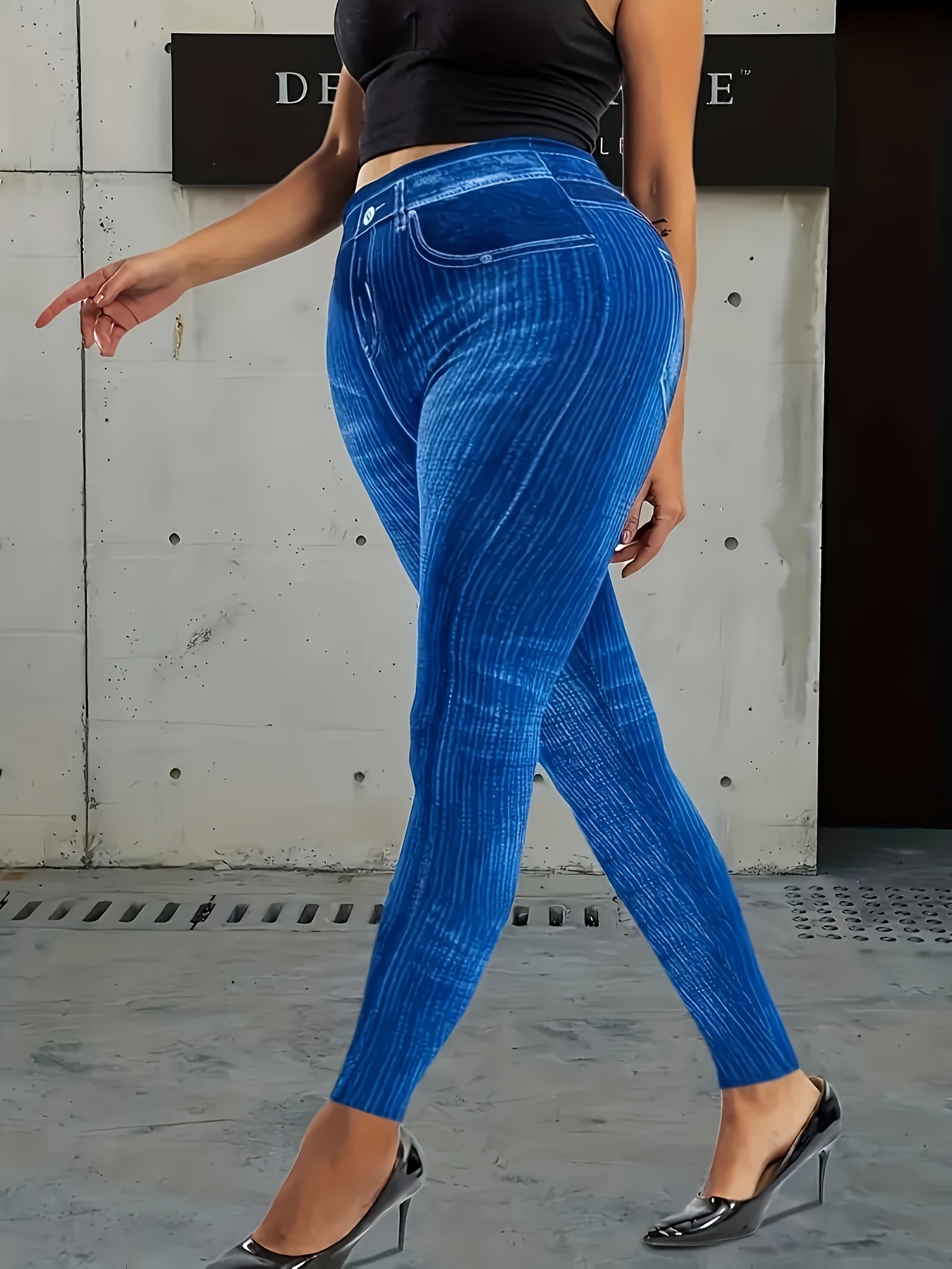 Women'S Plus Size Geometric-Pattern Skinny Pants, High Stretch Knit Fabric, Asymmetrical Detail, Polyester 95% Elastane 5%, All-Season Casual Base Layer Trousers, 180g/m?