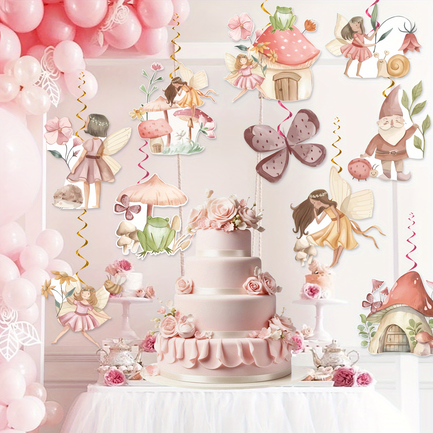 Bandierine Decorative Per Festa Di Primavera E Tea Party, Rosa Oro, Motivi Teiera E Farfalle, 10,8 Metri Con 60 Bandiere - 3
