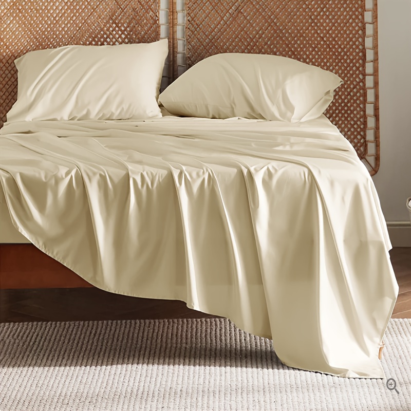 TEMU 4pcs Bamboo Fiber Bed Sheets - Breathable Bamboo Fabric Fitted Sheet, Flat Sheet & 2 Pillowcases Suitable For Single/full/double/queen/king Beds