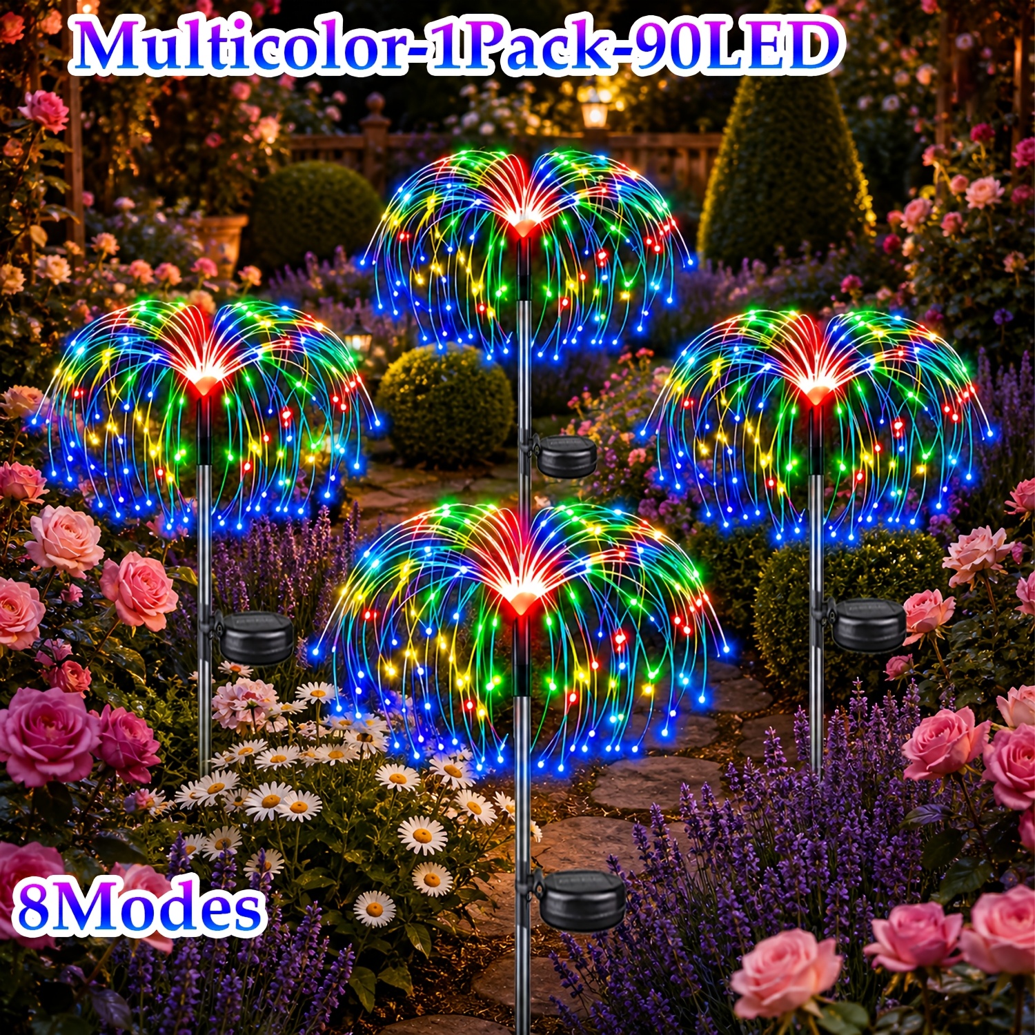 TEMU 8-pack 480-led, 1-pack 90-led decoratieve solar buitenverlichting, 8- solar fairy LED-, solar tuinverlichting, ideaal voor binnenplaatsen,