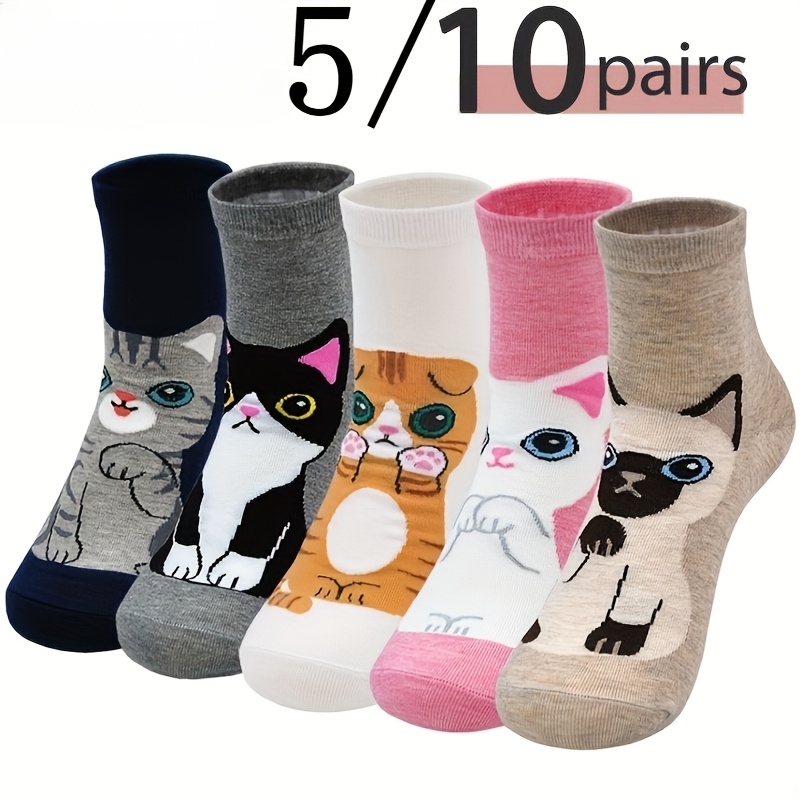 

[5/10 Pairs Ankle Socks] 5/10 Pairs Ankle Socks For Women, Polyester Knit Fabric With Elastane, Cozy Winter , Machine Washable, For 14+
