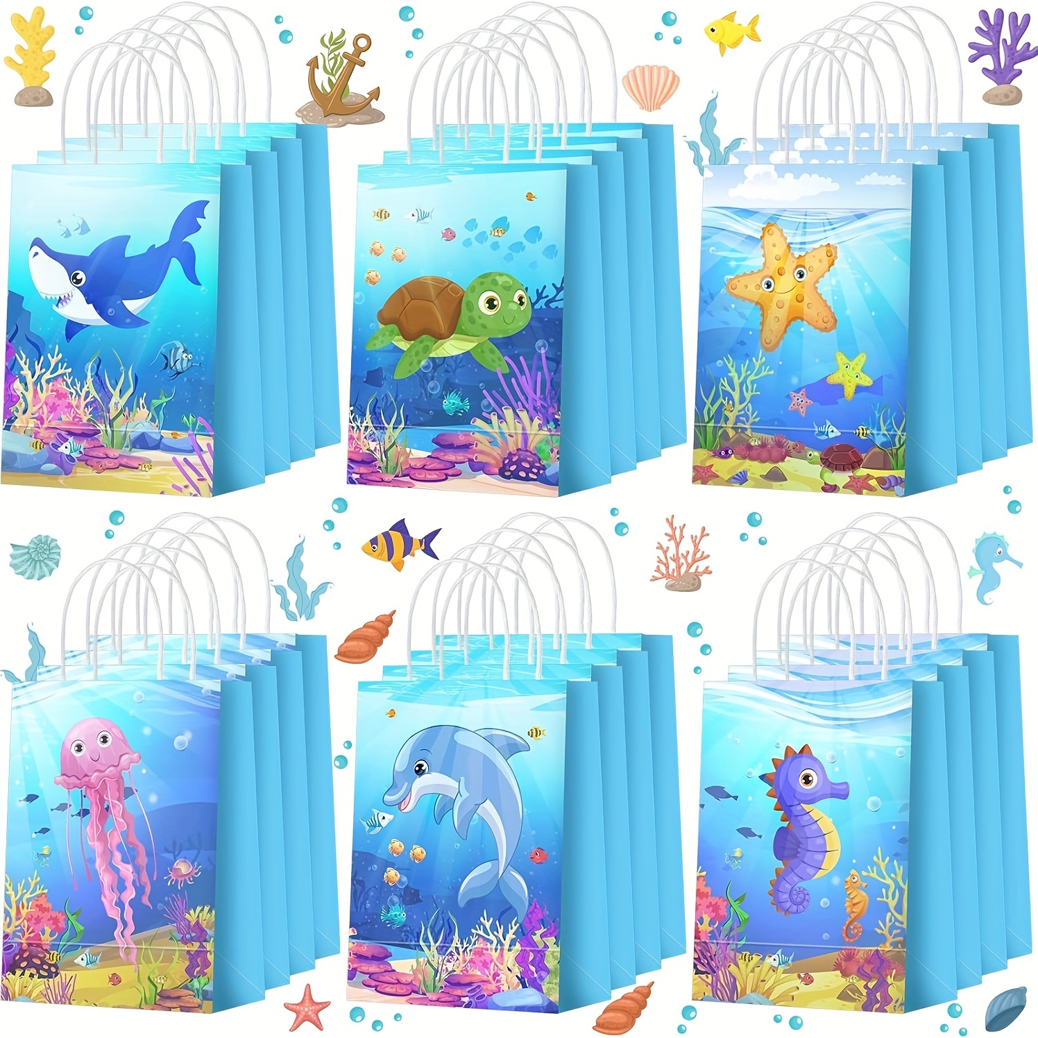 

24-pack Ocean Theme Party Favor Bags - Sea Animal Paper Gift For Underwater Party Supplies And Goodie Bag Fillers