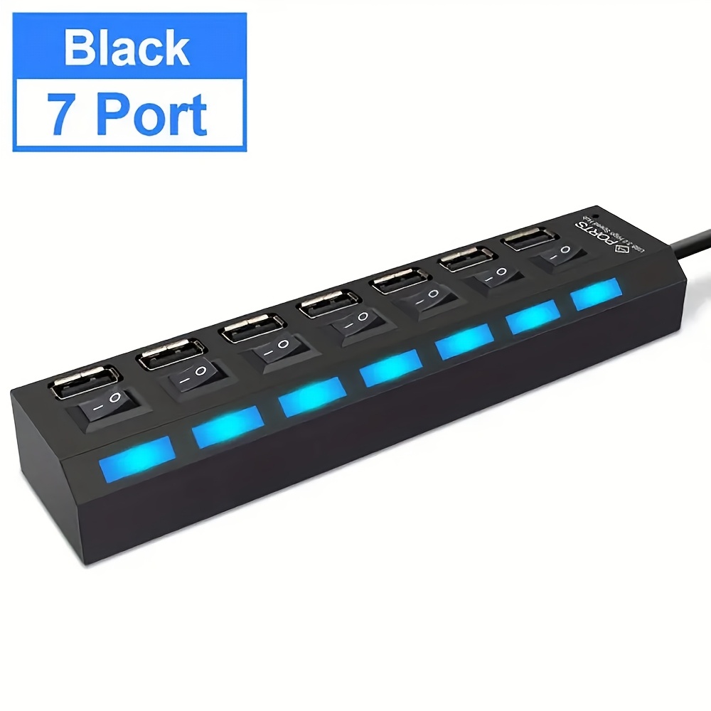 TEMU 7-port Usb 2.0 With Led Indicator & Power Switches - , Overcurrent Protection For Computers, Laptops, Tablets