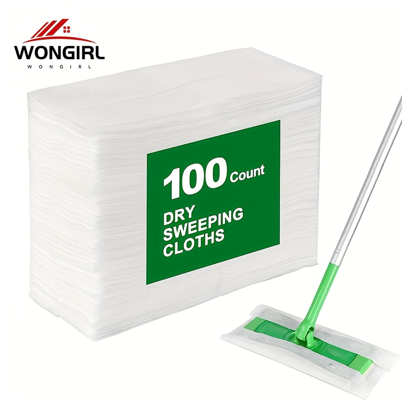 

100pcs Wongirl Dry Sweeping Cloths, Disposable Static Dust Removal Pads, No Electricity Needed, Ideal For Home & Kitchen Floor Cleaning - White With Green