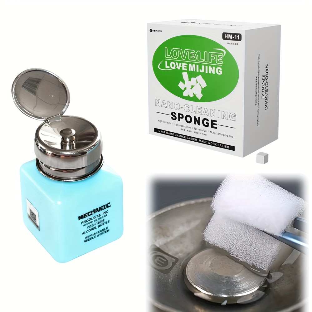 Image of Phone Repair Ic Cpu Cleaning Set 100ml Alcohol Empty Bottle Plastic Liquid Container With Cleaning Sponge For Iphone Repair Motherboard Cleaning Esd Fluid Dispenser Mechanic Tools