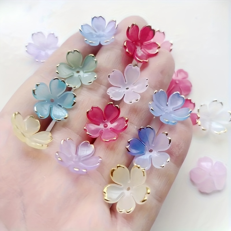 

50pcs Perles de Fleurs en Acrylique Pastel, 19mm - pour la Bijouterie DIY & Bracelets de Couple | Fleurs Colorées pour l'Artisanat avec Contour Doré, Breloques pour la Fabrication de Bijoux