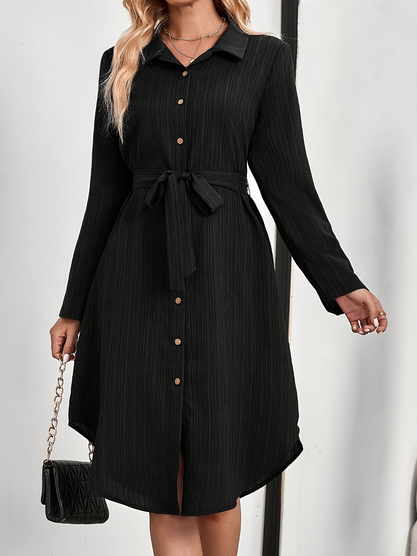 women's ol style lapel long sleeve front buttons up baggy lightweight easy  commuter elegant cargo shirt dresses without belt - women's clothing - Temu  Mauritius