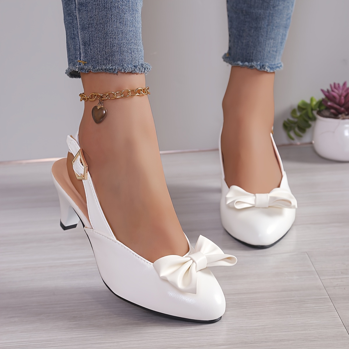 womens fashion block heel sandals bowknot white cover Temu Australia