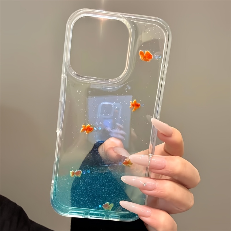 TEMU Phone Case: Trendy Creative Goldfish Bubbles Gradient Clear Phone Case For Iphone 17air 16 15 14 Plus 13 12 11 Pro Max Ins Cute Shiny Glitter