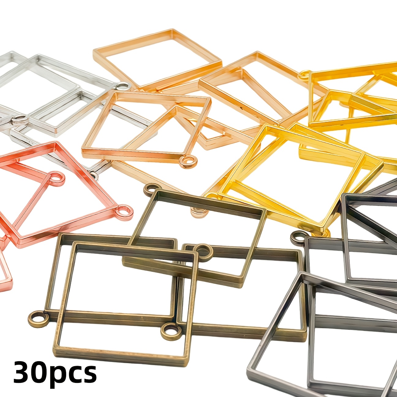 TEMU 30pcs Of Square Frame Pendants - Hollow Square Alloy Large Additions For Epoxy Resin Pressed Flower Jewelry Making, Suitable For Necklaces,