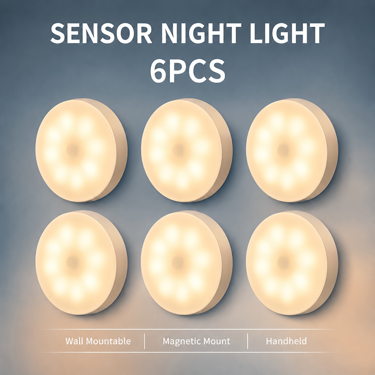 TEMU 6-pack Sensor-stylish Stair Lights, Round Magnetic Wall Lights, Usb Rechargeable Wireless Sensor Night Lights, Suitable For , Corridors, And