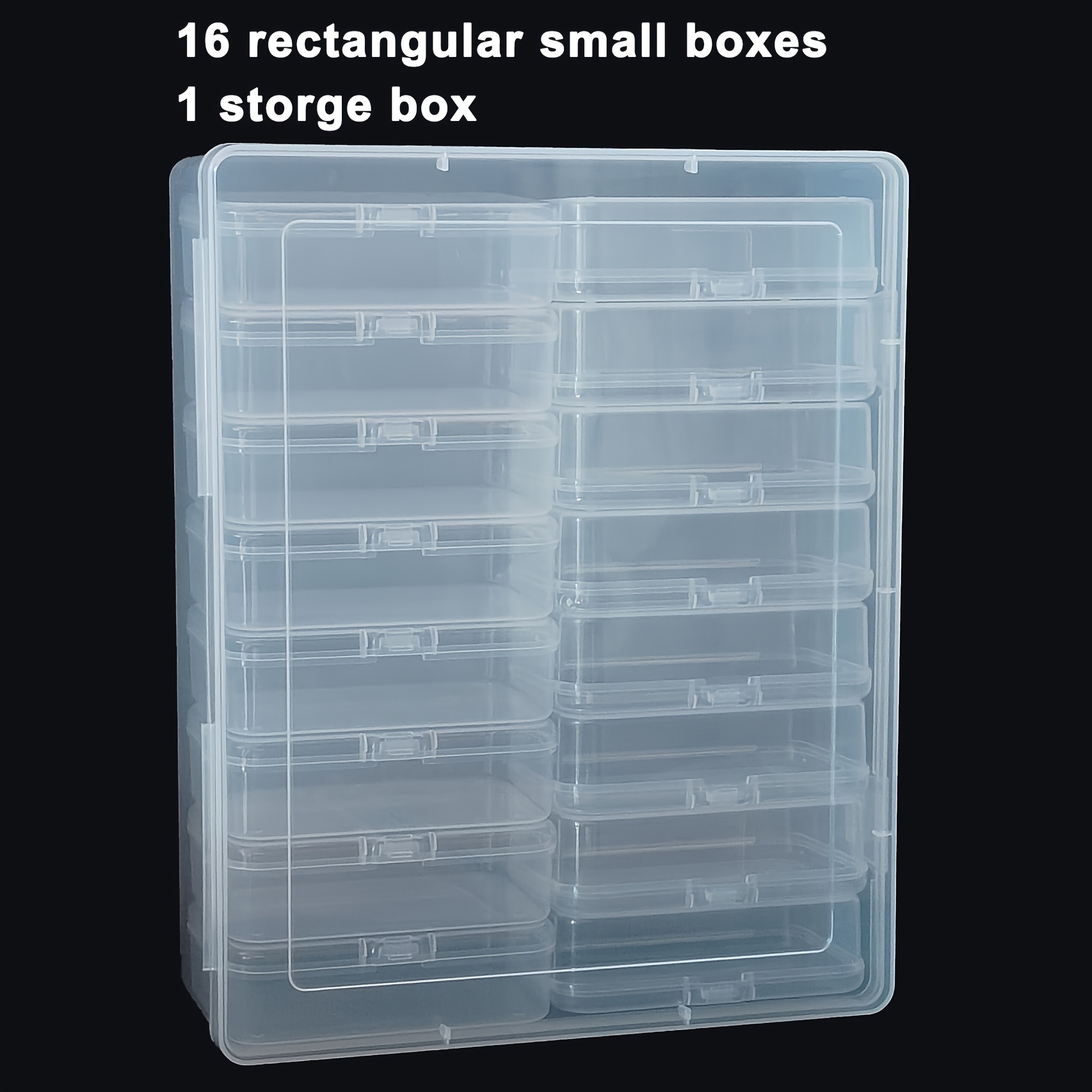 17 Compartment Storage Box - 1 Large Box And 16 Small Boxes, Transparent Stackable Plastic Organizer With Lid For Jewelry Crafts Hardware Home Office
