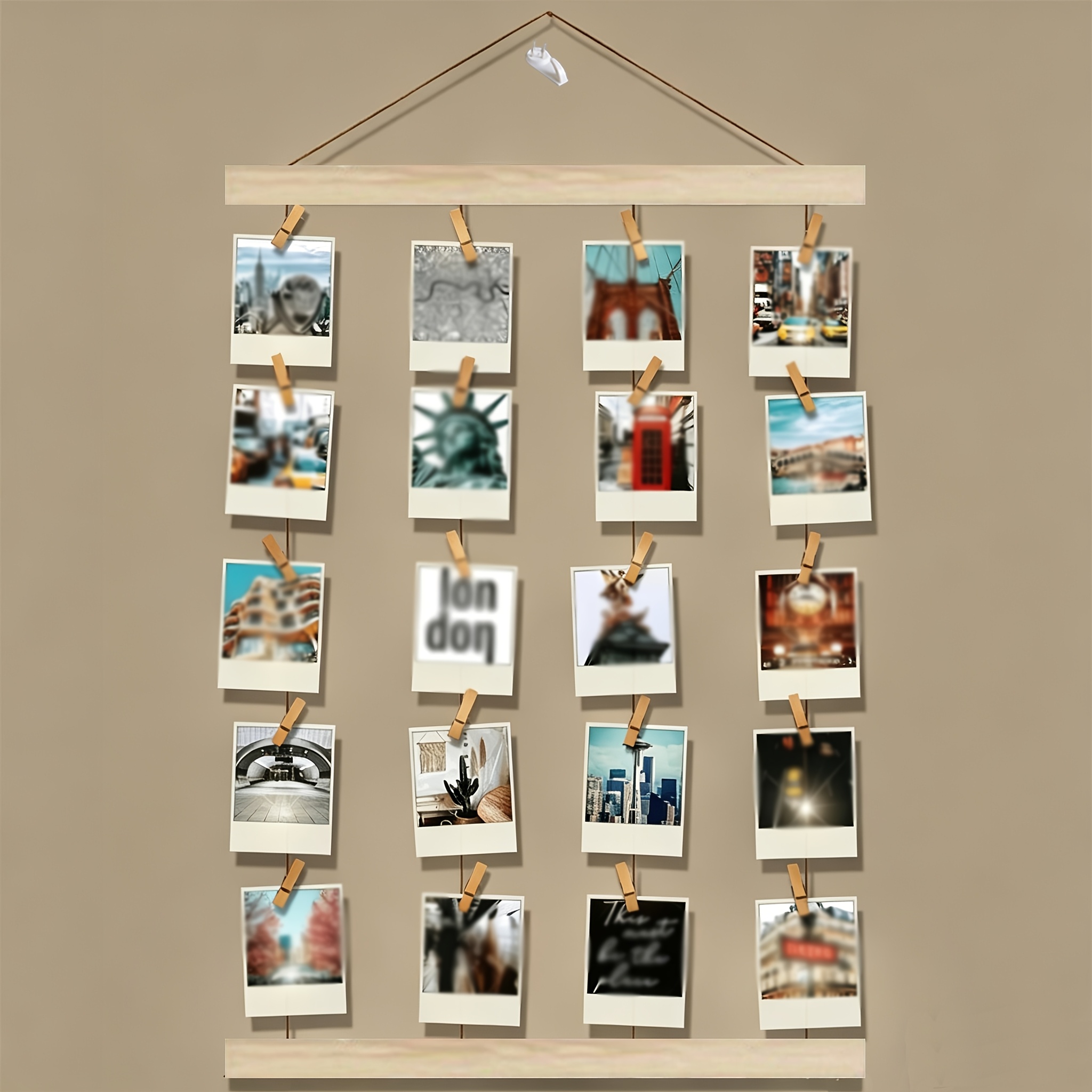 TEMU Wall Decor Photo Frame Collage - Includes 20pcs Clips And 1pc Hanging Rope, Equipped With Hooks, Ideal For Displaying Photos And Showcasing