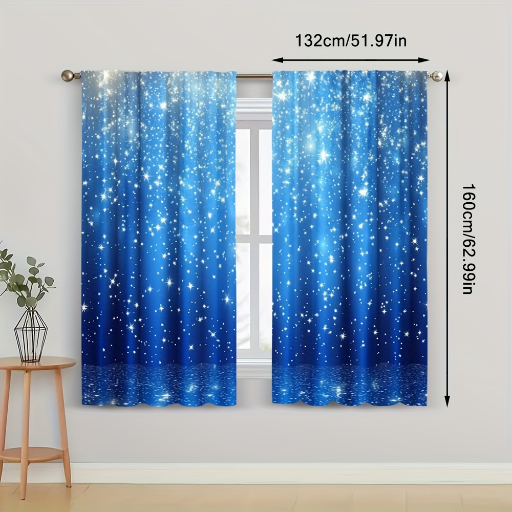 TEMU 2pcs, Curtains For , Twinkle Starlight, 100% Polyester, Suitable For Living Room, Bedroom, Study, Dining Room - Perfect For , (rod Free)