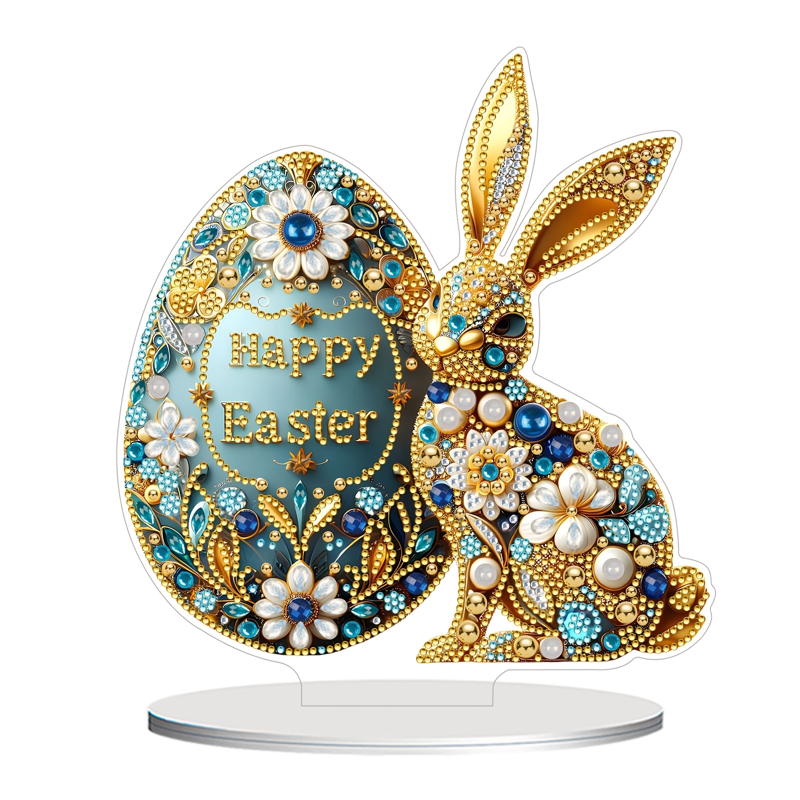 

Sparkling Easter Bunny & Egg Diy 5d Diamond Painting Kit - Dual-sided, Irregular Crystal Rhinestones In Blue & Golden For Wall, Door & Window Decor - Creative Gift Idea With Acrylic Base