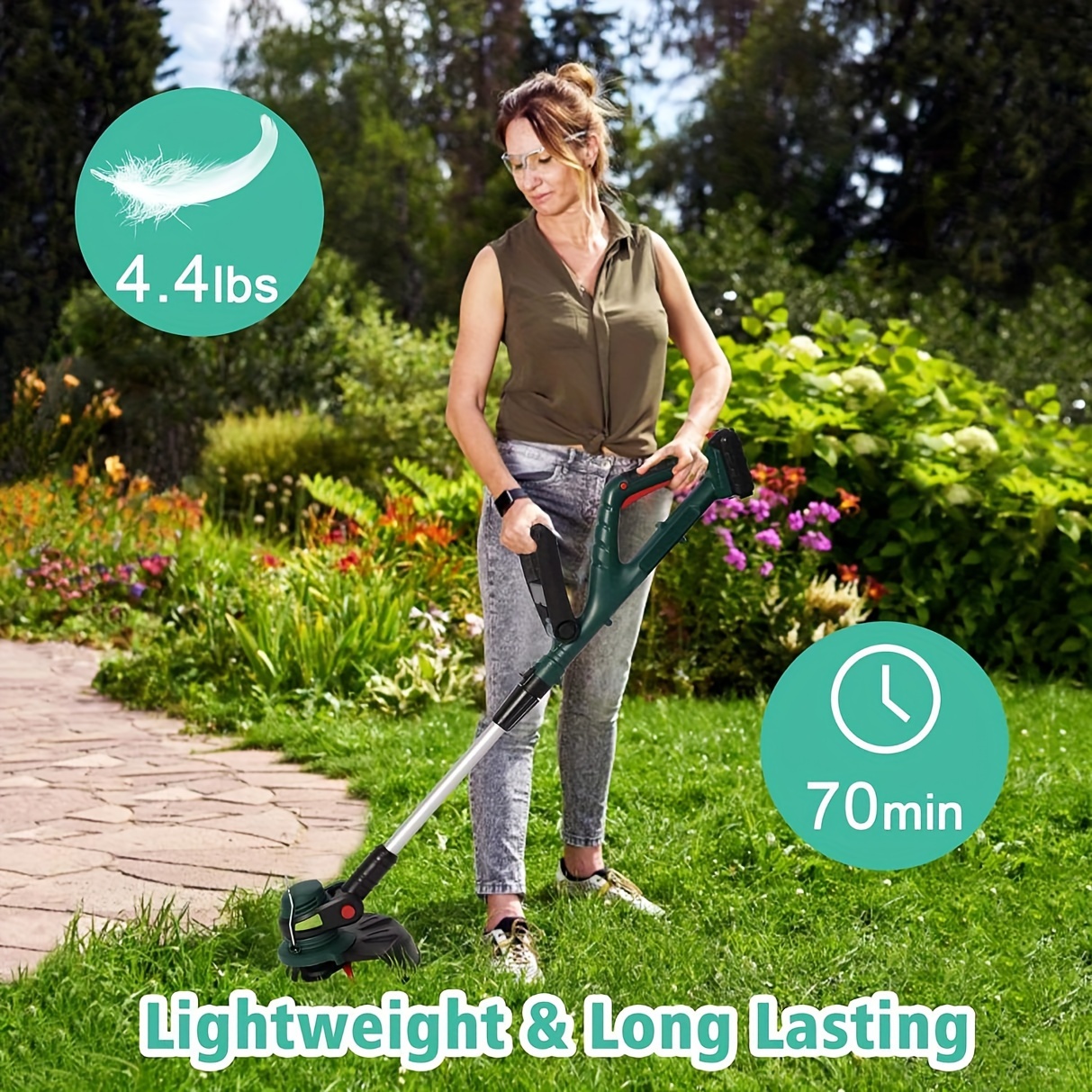 

Luckyermore 20v Cordless String Trimmer, 70min Lithium-ion Brushless Trimmer, Yard, W/auto Feed, Extension Pole, Adjustable Head & Handle