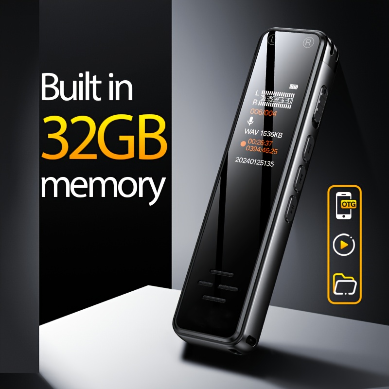 64gb voice   audio recorder portable usb mp3 player with noise reduction one click recording ideal for interviews lectures meetings rechargeable digital audio recorder with   black recording equipment