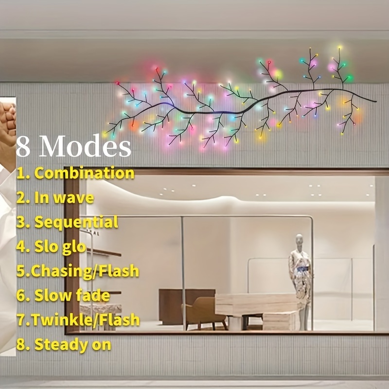 1 set colorful courtyard desktop decoration willow vine led light string 8 lighting   flashing usb power supply rgb wall mounted christmas branch light with button switch curtains bedroom balcony fence   porch decoration 71inch Product details 1