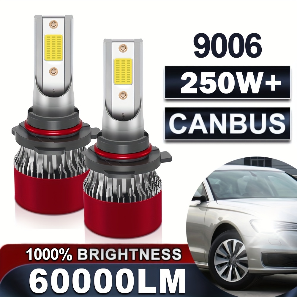 TEMU 2pcs 9005/hb3 9006/hb4 H1 H4 H7 H11 9007 H13, Canbus Led Car Headlight Bulbs, 250w 60000lm 6000k Cool White, , 12v High/low Beam, 1000%