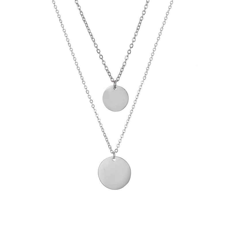 2pcs Carnival Minimalist Style Double Layer Necklace Stainless Steel Round Pendant Short Chain Suitable For Daily Wear