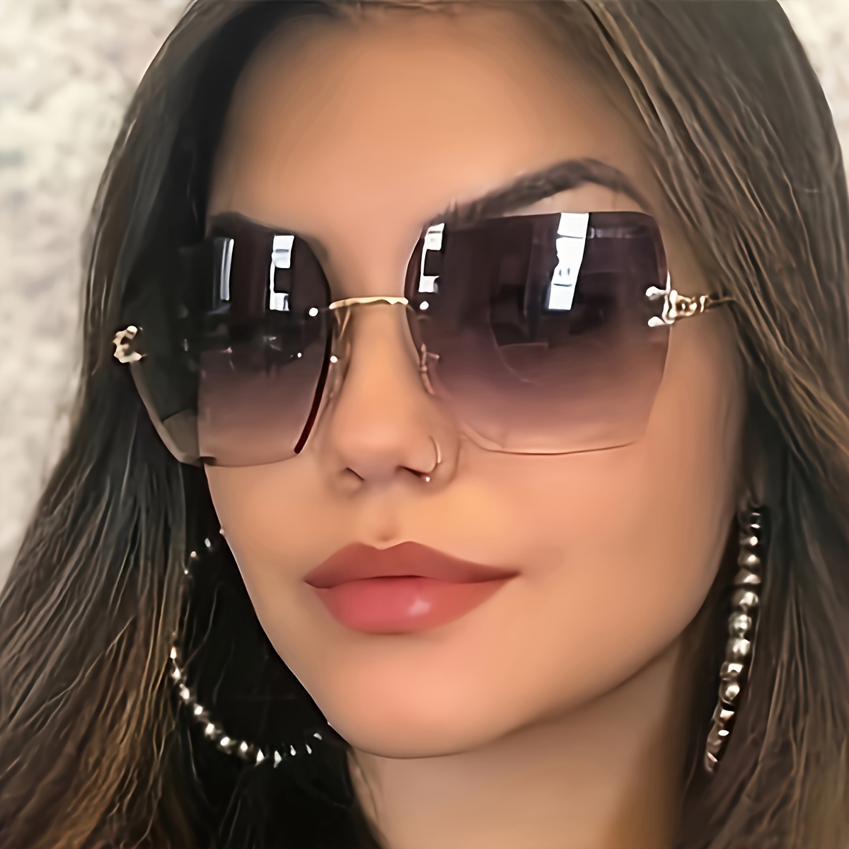 

Vibrant Gradient Lens Square Rimless Glasses For Women - Fashionable, Casual, And Stylish Eyewear For Vacation, Beach Party, And Wear - Gradient Lens, Rimless Design, And